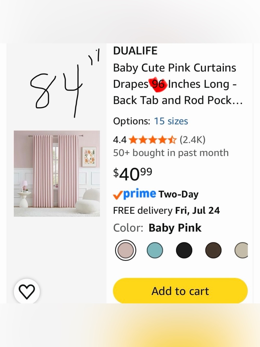 Dualife Baby Pink Curtains (2 panels 53”x84”) - NWOT